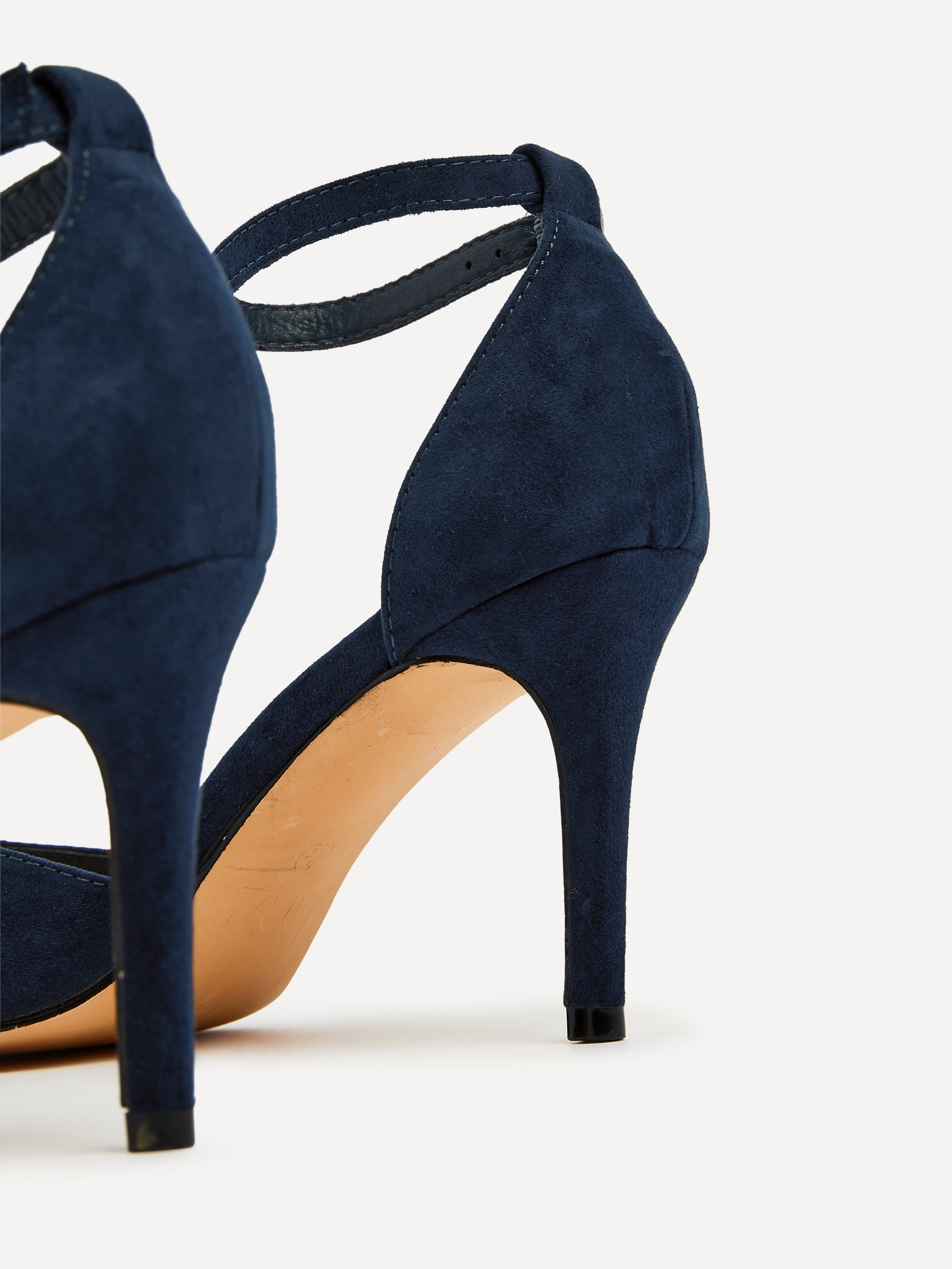 Navy Suede Stiletto Court Heel With Ankle Strap – Linzi