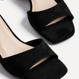 Maddie Black Faux Suede Block Heels