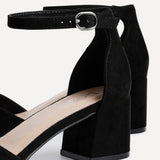 Maddie Black Faux Suede Block Heels