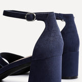 Maddie Navy Faux Suede Block Heels