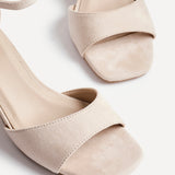 Maddie Nude Faux Suede Block Heels
