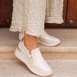 Madison Beige Faux Leather Trainers