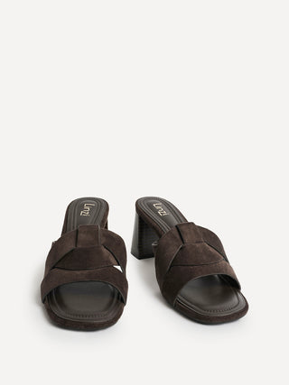 Madrid Brown Faux Suede Mule Heels