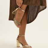 Magda Gold Cage Heeled Sandals