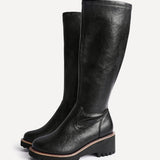 Maintain Wide Fit Black Faux Leather Long Boots