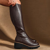 Maintain Wide Fit Brown Faux Leather Long Boots