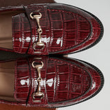Maison Burgundy Faux Croc Patent Leather Loafers