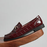 Maison Burgundy Faux Croc Patent Leather Loafers