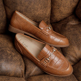 Maison Tan Faux Croc Patent Leather Loafers
