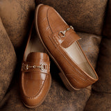 Maison Tan Faux Croc Patent Leather Loafers