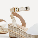 Malaga Gold & White Flatform Wedged Sandals
