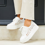 Mallory White Floral Faux Leather Trainers