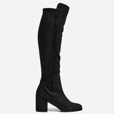 Mandy Black Block Heeled Long Boots