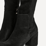 Mandy Black Block Heeled Long Boots