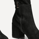 Mandy Black Block Heeled Long Boots