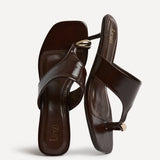 Manhattan Brown Faux Leather Mule Heels