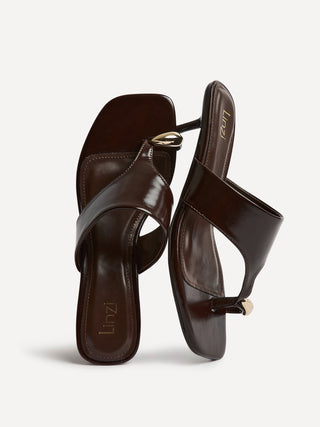 Manhattan Brown Faux Leather Mule Heels