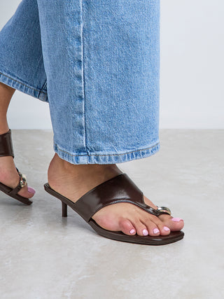 Manhattan Brown Faux Leather Mule Heels