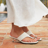 Manhattan Ivory Faux Leather Mule Heels