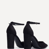 Mara Black Faux Suede Court Heels