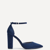 Mara Navy Faux Suede Block Court Heels