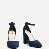 Mara Navy Faux Suede Block Court Heels