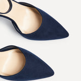 Mara Navy Faux Suede Block Court Heels
