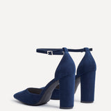 Mara Navy Faux Suede Block Court Heels