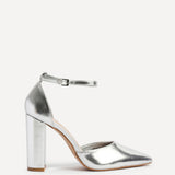 Mara Silver Faux Leather Block Court Heels