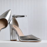 Mara Silver Faux Leather Block Court Heels