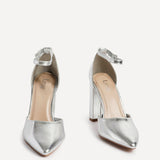 Mara Silver Faux Leather Block Court Heels