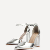 Mara Silver Faux Leather Block Court Heels