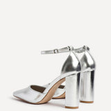Mara Silver Faux Leather Block Court Heels