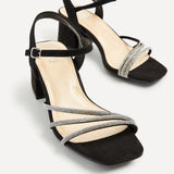 Mariah Wide Fit Black Diamante Heels