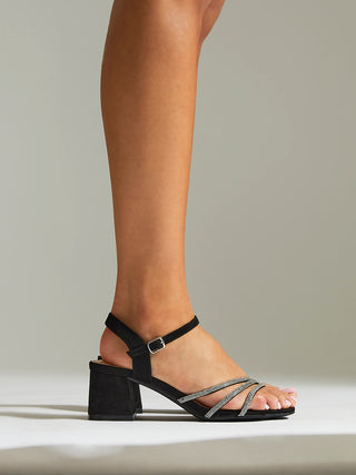 Mariah Wide Fit Black Diamante Heels
