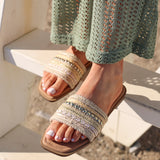 Mariel Natural Embellished Flat Sandals