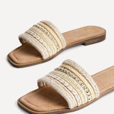 Mariel Natural Embellished Flat Sandals