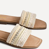 Mariel Natural Embellished Flat Sandals