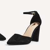 Marlie Black Faux Suede Court Heels