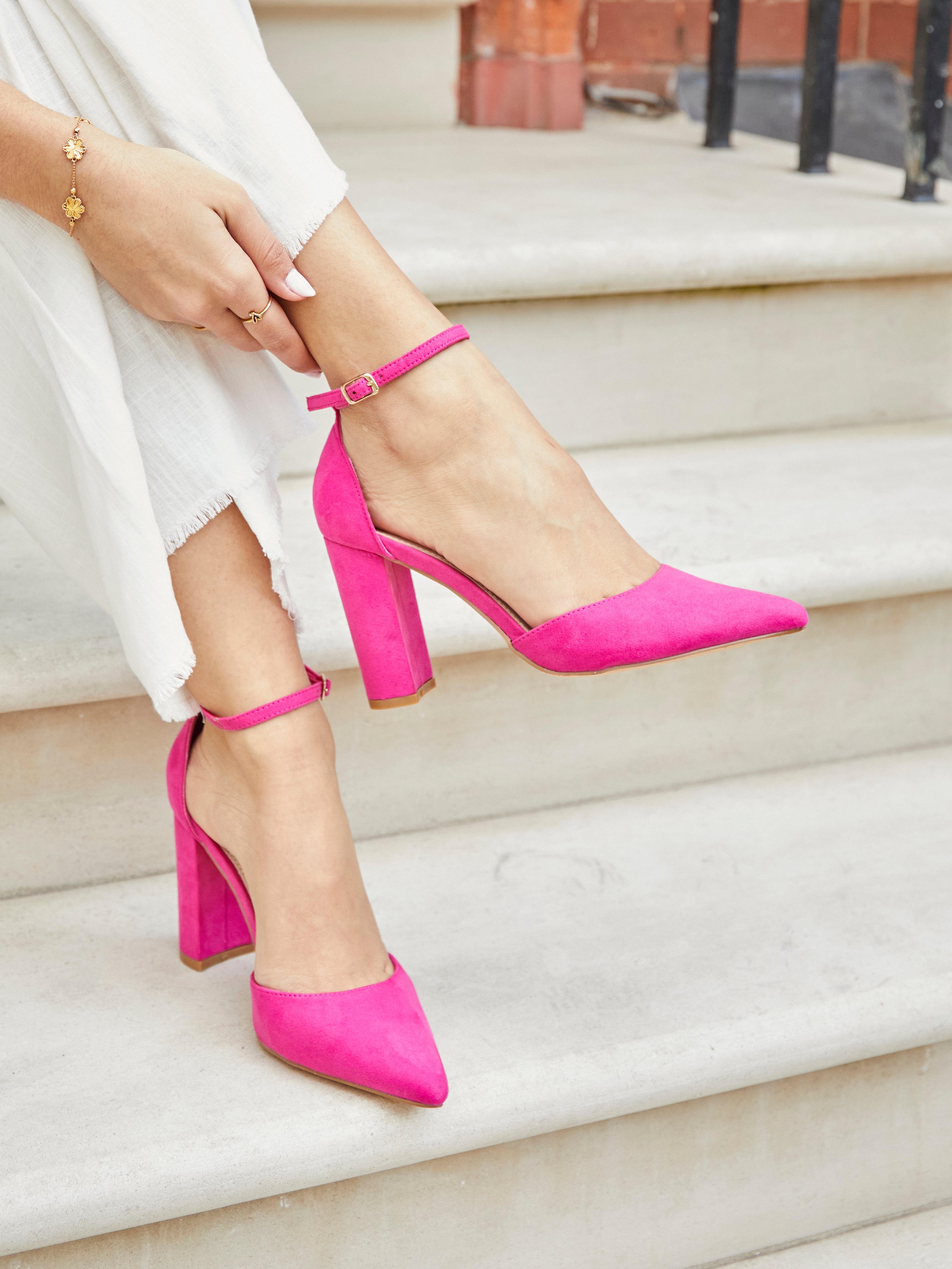 Ankle Strap Cerise Pink High Heels Fuchsia Pink Stiletto Heels