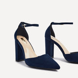 Marlie Navy Faux Suede Court Heels