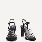Matilda Black Diamante Block Heels