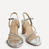 Matilda Silver Diamante Block Heels