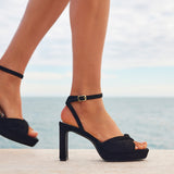 Mavie Black Platform Heeled Sandals