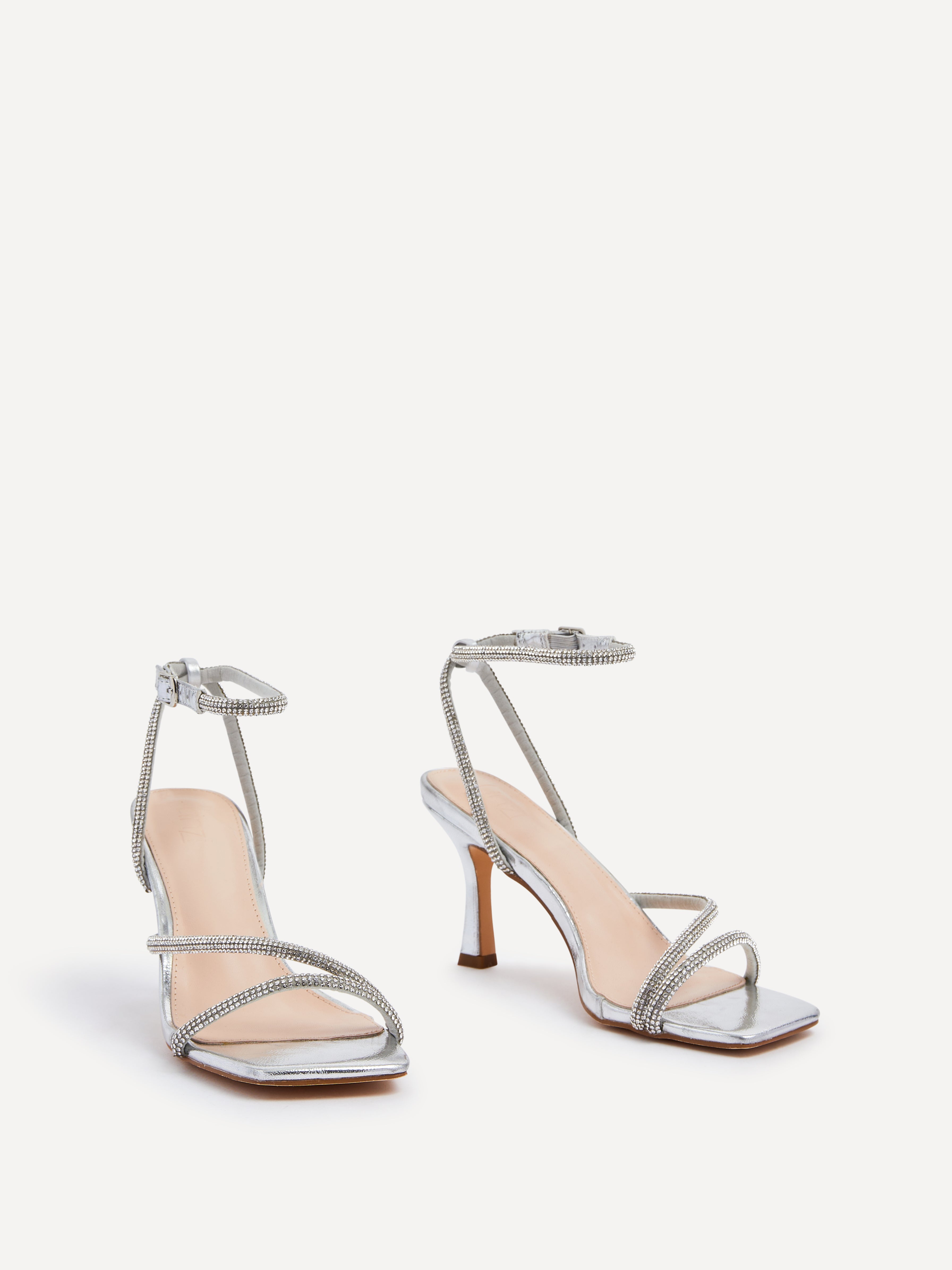 Silver Faux Leather Diamante Heeled Sandal – Linzi - Main Image