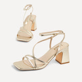 Memphis Gold Strappy Heeled Sandals