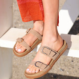Miko Taupe Double Buckle Sandals