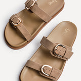 Miko Taupe Double Buckle Sandals