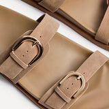 Miko Taupe Double Buckle Sandals