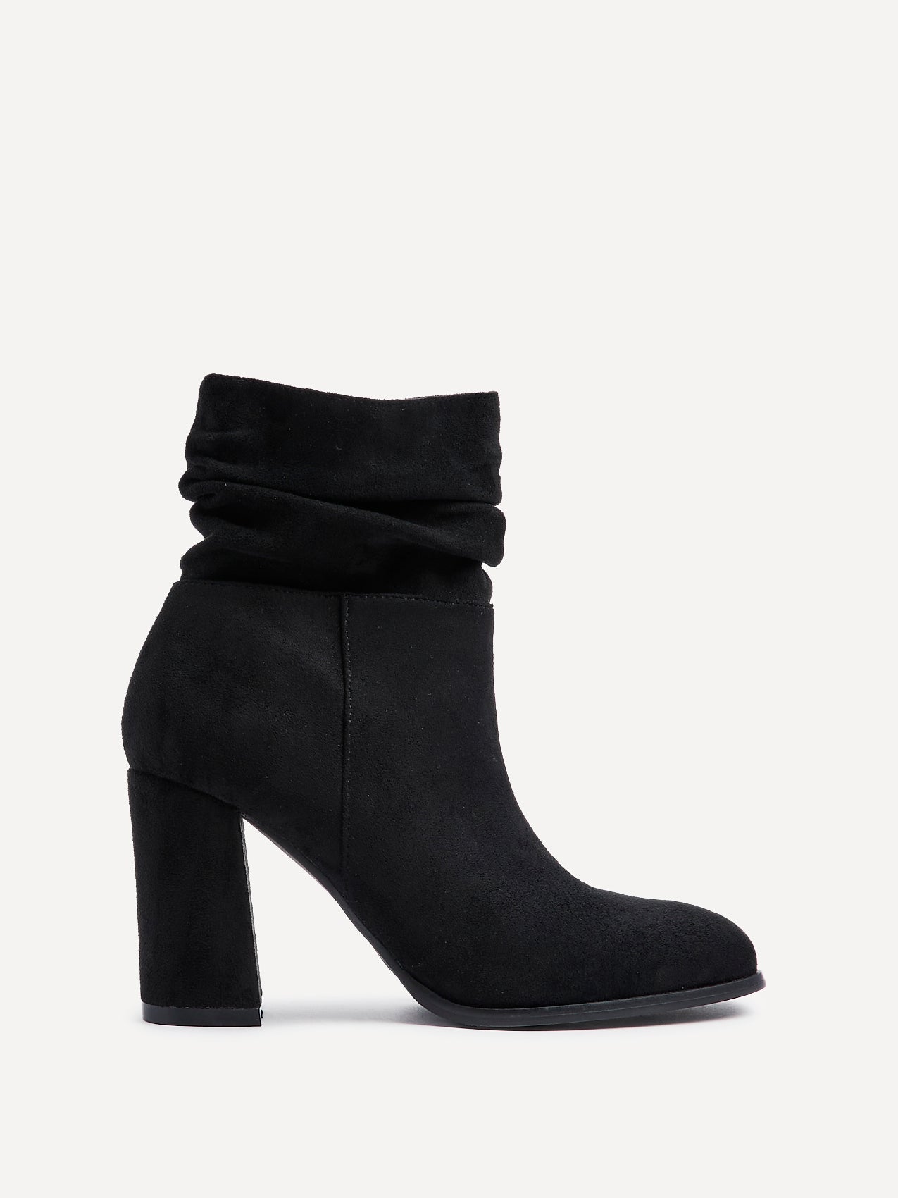 Mila Suede Heeled Ruched Ankle Boots
